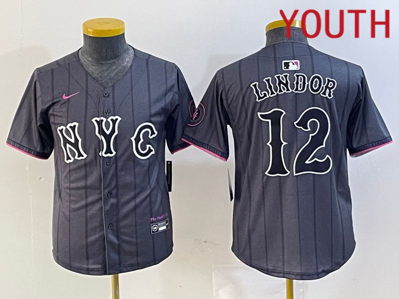 Youth New York Mets #12 Lindor Black City Edition 2024 Nike MLB Jersey style 2->women mlb jersey->Women Jersey